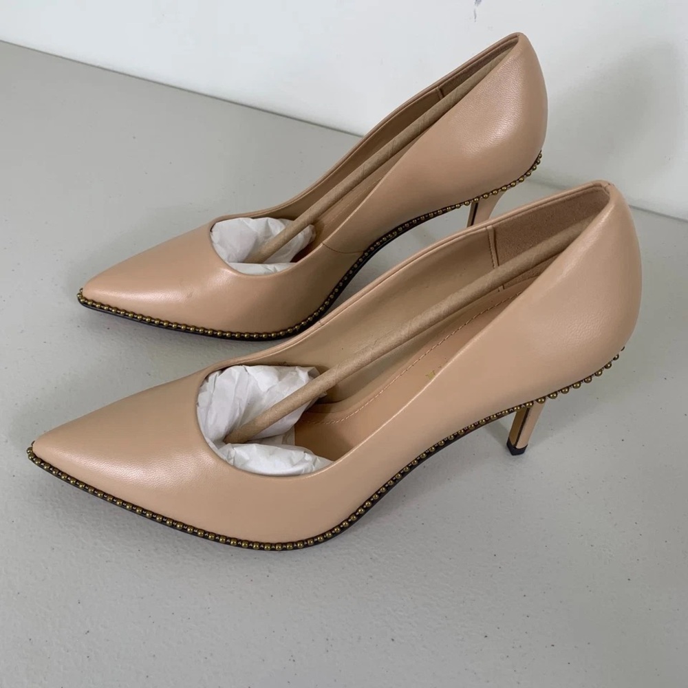 Coach Nude Leather Pointed-Toe Stiletto Pumps with Stud Trim - Picture 4 of 9